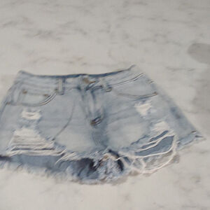 Distressed Light Blue Denim Shorts